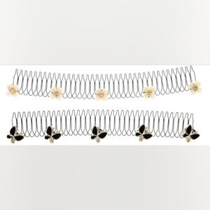 Decorative Hair Comb Set Black Hair Comb with Floral And Butterfly Accents NWT